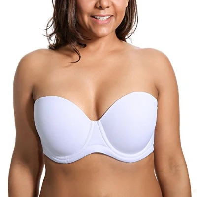 Immagine di DELIMIRA Donna Reggiseno Senza Spalline Push Up Invisibile Taglie Forti Multiuso con Ferretto Coppe Modellate Bianco 8E