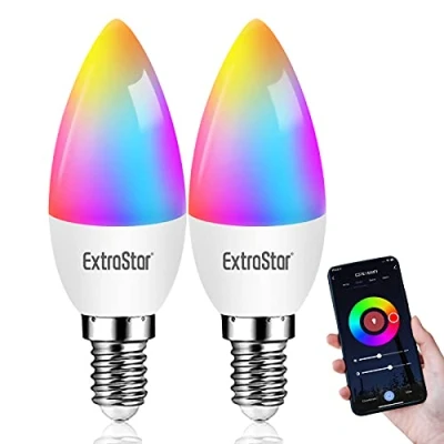 Immagine di EXTRASTAR Lampadina Alexa E14 Wifi,2700k 6500k,Lampadine LED Intelligence RGBCW 6W Wifi, Compatibile con e Google Home, 2 Pcs