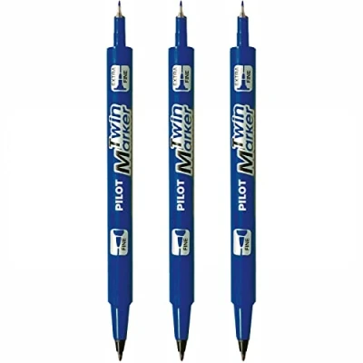 Immagine di PILOT Set di 3 marcatori TWIN MARKER indelibile blu 2 punte testate sottili e medie
