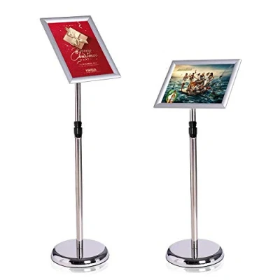 Immagine di ALLESCOSY® Supporto per informazioni in acciaio inox A4, 210 x 297 mm, altezza regolabile, manifesti, cartellini (argento, A4)