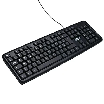 Immagine di Nilox, Keyboard KT40U USB, Tastiera Cavo 180 cm, Design Innovativo ed Elegante con Piedini Pieghevoli per Adattare l&#039;Inclinazione, Layout QWERTY, Compatibile Windows, Mac e Linux, Nero
