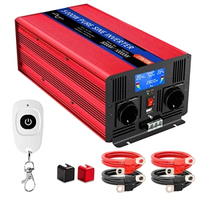 Immagine di ETREPOW ® Inverter 5000w 24v 220v Onda Sinusoidale Pura Trasformatore con 2 Prese EU e una USB, Telecomando Senza Fili Display LCD Picco 10000w