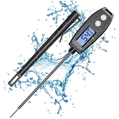 Immagine di Glangeh Termometro da Cucina Digitale a Lettura Instantanea, IP66 Impermeabile Termometri per Alimenti con Sonda Lunga 13.2cm e Display LCD Controluce, Carne, Barbeque, Frittura Olio