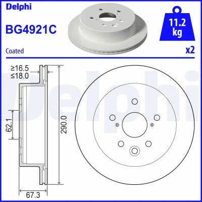 Immagine di DELPHI BG4921C Disco freno 290 18 5 ventilato rivestito non trattato senza cuscinetto ruota, anello sensore ABS LEXUS: IS 3