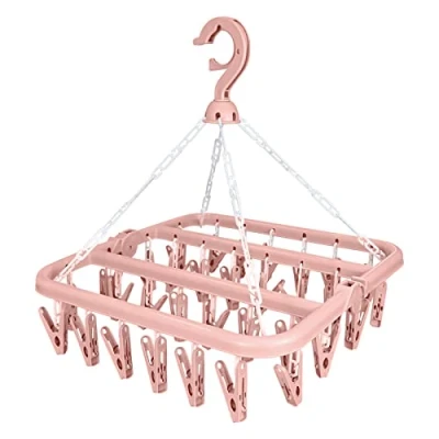 Immagine di Stendibiancheria per calzini, con 32 mollette pieghevoli, appendiabiti biancheria intima, gancio portatile antivento vestiti, rotativo interni ed esterni, colore blu