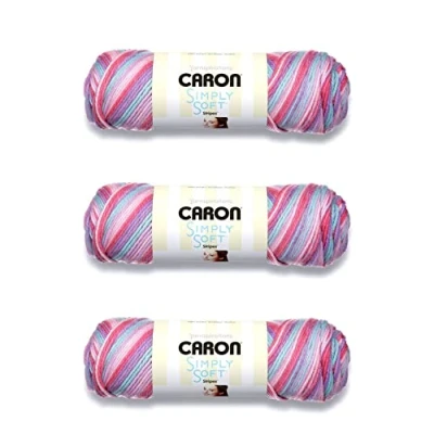 Immagine di Caron Simply Soft Times Filati quadrati a righe, confezione da 3 pezzi 141 g, acrilico, 4 m (pettinato) 235 lavoro maglia/uncinetto