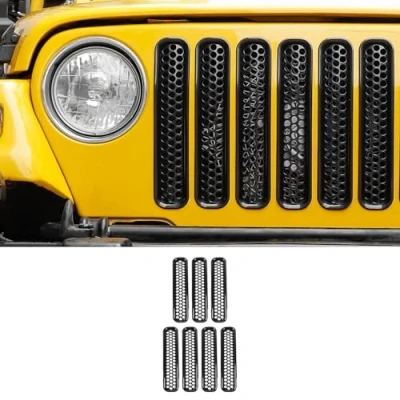 Immagine di CKPEOR Kit Inserti per griglia Anteriore in Rete Nera Jeep Wrangler TJ e Unlimited 1997 2006, 7 Pezzi