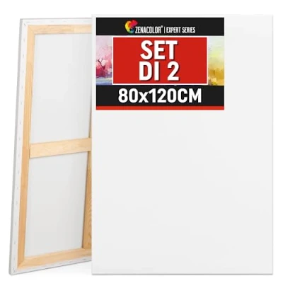 Immagine di Zenacolor Tela per Dipingere 80x120 Set di 2 Canvas Tele Pittura senza Acido Adatte a Tutti i Tipi su