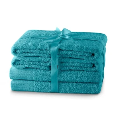 Immagine di AmeliaHome Set di 4 asciugamani turchese 50 x 100 cm e 2 teli doccia 70 140 100% cotone qualità assorbente Amari