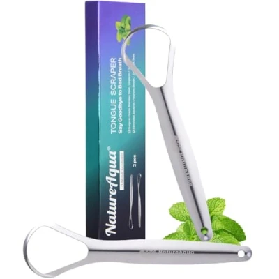 Immagine di pulitore per lingua in acciaio inox (2 pezzi), ayurvedico Scrapper Raschietto contro l&#039;alito(Single layer)