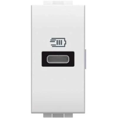 Immagine di Bticino N4192C Caricatore USB con un ingresso tipo C, da installare nella placca Livinglight, per la ricarica rapida di dispositivi elettronici fino a 20W, 1 modulo, bianco