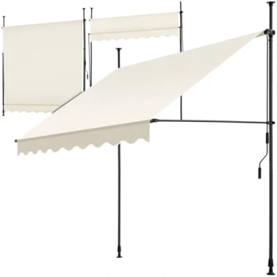 Immagine di tectake® Tenda da Sole a Morsetto con Manovella, Altezza e Inclinazione Regolabile, Telo Impermeabile Resistente ai Raggi UV, Ideale per Balcone Terrazzo, 200x180cm Beige
