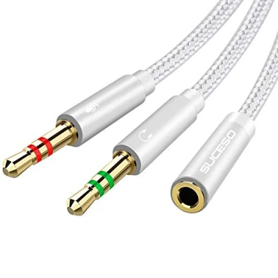 Immagine di SUCESO Cavo Adattatore Sdoppiatore Cuffie Microfono 2 in 1, Jack 3,5mm Maschio a Femmina,Adattatore Splitter da Due Separati 3.5mm per Notebook,PC, Cuffie,Auricolari 1M