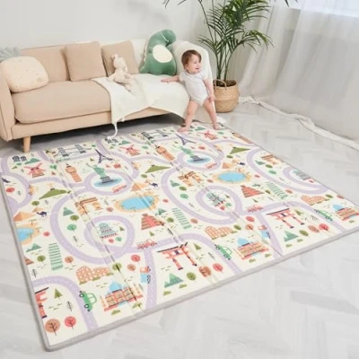 Immagine di Tappeto Per Bambini e Neonati 180x200x1.5cm Reversibile Non Tossico, Pieghevole Impermeabile in Schiuma Bimbi. la Camera del Bambino o della Bambina. Grande Formato SUPERBE BEBE®