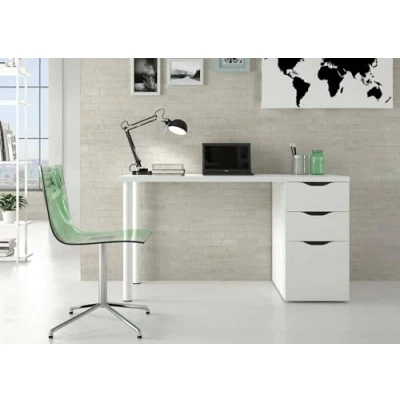 Immagine di Dmora Scrivania da Ufficio Reversibile con cassettiera a Due cassetti e un&#039;anta, Colore Bianco, cm 138 x 74 60