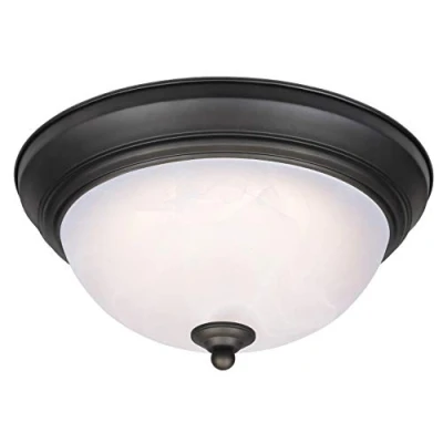 Immagine di Westinghouse Lighting, 64006 apparecchiatura da soffitto per montaggio rasente interno, led dimmerabile, 28 cm, finitura in bronzo lucidato a olio con vetro alabastro bianco