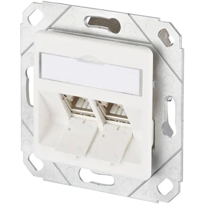 Immagine di Metz Connect Presa di rete Da incasso Inserto con piastra centrale CAT 6A 2 Porte Bianco puro