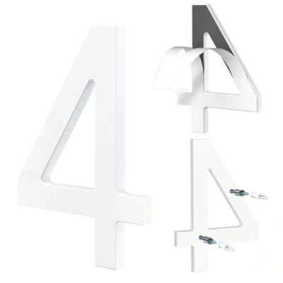 Immagine di Yafimea Numero civico esterno 15 cm bianco, Numeri civici adesivi o a vite, effetto galleggiante 3D, plastica resistente per parete cancello (4)