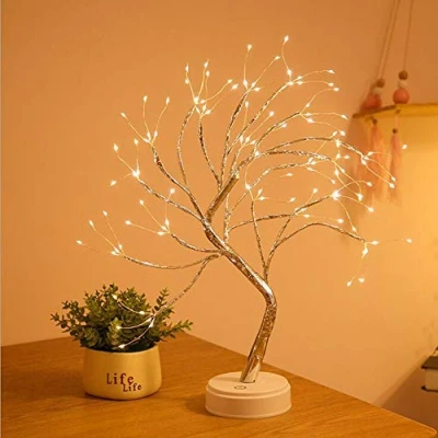 Immagine di XhuangTech Lampada a forma di albero bonsai da tavolo, con 108 LED, filo rame, funzionamento batteria/USB, per camera letto, scrivania, festa Natale, decorazione interni