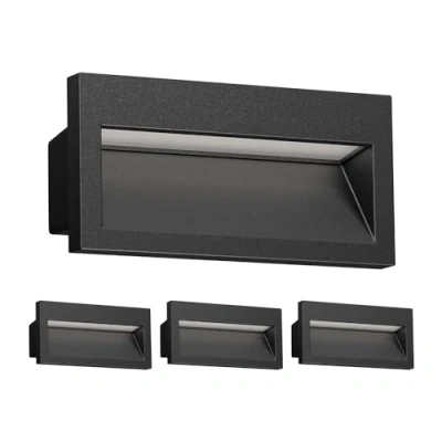 Immagine di ledscom.de 4 LED applique da incasso NOLA, downlight per esterni, IP54, nero opaco, 140 x 70 mm, bianco caldo