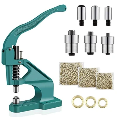 Immagine di Set di 3 fustelle e 900 occhielli per punzonatura da 6/10/12 mm, pratica punzonatrice multiuso con cintura in pelle, tessuto, vestiti, scarpe, borsette,
