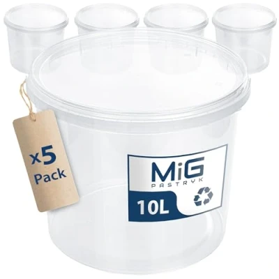 Immagine di MIG Secchio trasparente con coperchio, 10 l, 5 x ermetico e adatto per alimenti, in plastica impilabile, uso domestico industriale, ideale riporre conservare