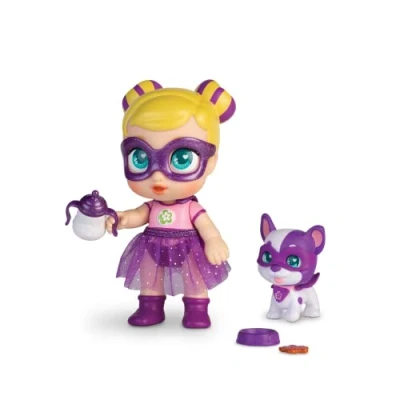 Immagine di Super Cute Mini Glitzy Cool Doll con cucciolo Sofi &amp; Wanda, bambola articolata da 12 cm cucciolo, abiti e accessori supereroe, adatta per bambini dai 4 anni in su