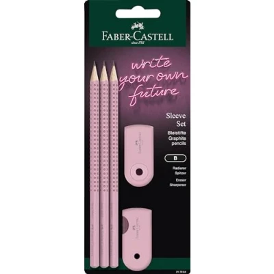 Immagine di Faber Castell 217084 Set di matite Sleeve, con temperino, gomma e 3 matite, Grip 2001 rose shadows