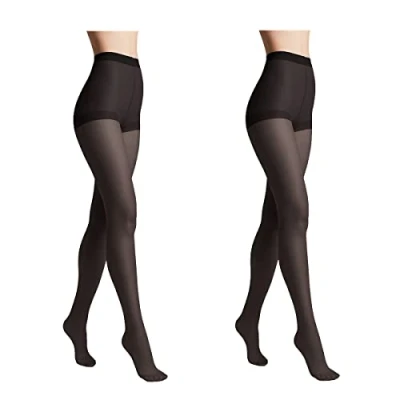 Immagine di Conte elegant SOLO 20 DEN Set di 2 Collant da Donna Semiopachi, Resistenti Sottili con Slip Marcati Calze Lisce Taglia 5 Nero