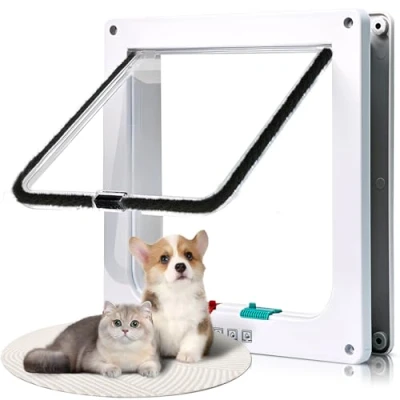 Immagine di Gattaiola per Gatti, Porta di Ingresso e Uscita Cani Porticine Facile Montaggio con Serratura a 4 Vie, da Interno Esterno, Struttura Solida, Bianco, 25 x 24 5.4 cm