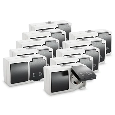 Immagine di ABSINA Combinazione di presa e interruttore in superficie IP44 10x con contatto protezione commutatore per ambienti umidi 250V 16A