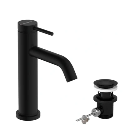 Immagine di hansgrohe Tecturis S Rubinetto per Lavabo con Scarico A Tirante, Miscelatore Risparmio Idrico (Ecosmart) Altezza Bocca 110 Mm, Nero Opaco