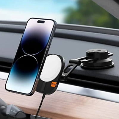 Immagine di Spigen OneTap Pro 3 15W Caricabatterie Wireless Telefono per Cruscotto/Parabrezza/Touchscreen, Supporto Cellulare iPhone 16 Max, Pro, Plus, 16, Serie 15, 14, 13, 12 MagSafe Certificato