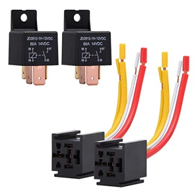 Immagine di Ehdis 2 Pezzi Relè Universale con Imbracatura di Socket 4 Pin 80A 12V On/off normalmente Aperto SPST Contatti per Heavy Duty Auto, Camion, Motociclo, Barca