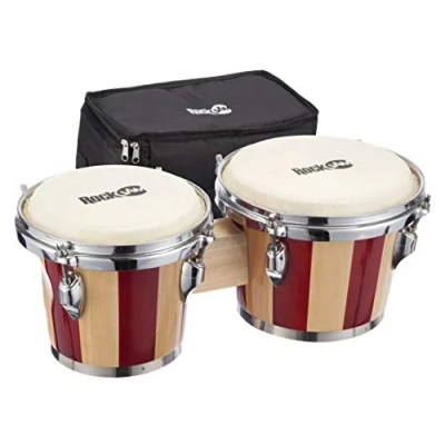 Immagine di Rockjam RJ 100301 7 &quot;e 8&quot; BONGO Set con borsa imbottita e Chiave di tuning rossa striscia naturale