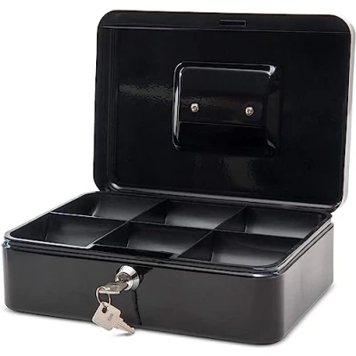 Immagine di MAUL cassetta portavalori in acciaio 25x18x9 cm con serratura chiave Ideale come cassaforte piccola, di sicurezza Nero