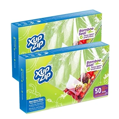 Immagine di XupZip 100 sacchetti per congelatore da 2,27 l, in plastica resistente, richiudibili, facili aprire, riutilizzabili, senza BPA