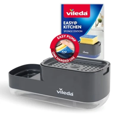 Immagine di Vileda Dosatore di Detersivo per Piatti Pump con Porta Spugna Pratica Soluzione 2in1 la Cucina Dispenser Sapone una Facile erogazione sola mano Design robusto e durevole