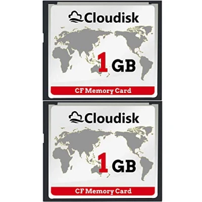 Immagine di Cloudisk 2 Pack Compact Flash Card 1GB CF 2.0 Prestazioni per fotocamera DSLR, digitale vintage e attrezzature industriali (1GB CompactFlash)