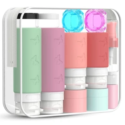Immagine di Bottiglie da Viaggio in Silicone, 26 Pezzi Kit Flaconi 100 ml/60 ml, Contenitori Viaggio, Riutilizzabili per Shampoo, Liquidi and Lozione, Aereo