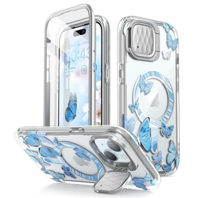Immagine di i Blason Custodia per iPhone 15/iPhone 14/iPhone 13 [6,1&#039;&#039;] con supporto fotocamera [compatibile MagSafe] protettiva sottile a corpo intero protezione schermo integrata (blufly)