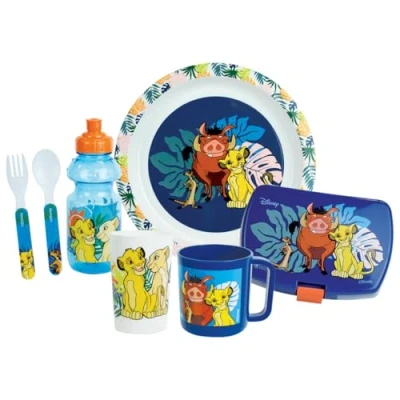 Immagine di Il re leone Set di navicella per bambini, con 1 bicchiere da 220 ml, seduta Ø 22 cm, tazza 350 gola scatola scappamento e 2 coperte H.13,5 cm Valvole Reutilizzabile