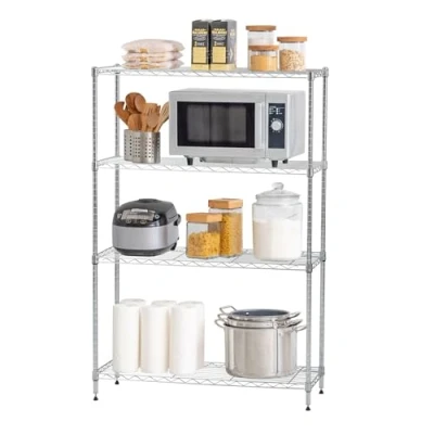 Immagine di Iris Ohyama, Scaffalatura/Mobili per l&#039;immagazzinamento/Unità di scaffalatura a più lati/Scaffalatura in metallo con 4 ripiani, Altezza regolabile, Cucina, Garage Metal Rack MR MM4 Argento
