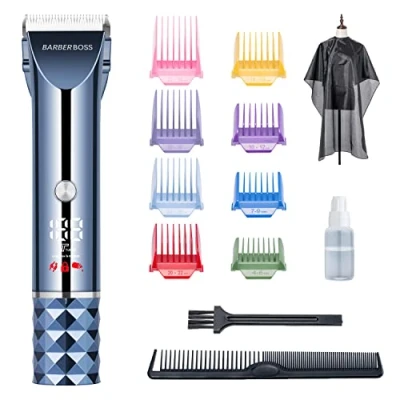 Immagine di BarberBoss Tagliacapelli a batteria, Regolabarba da uomo, Ricaricabile tramite USB 2 impostazioni di velocità, Display LED, Lama in ceramica titanio autoaffilante, QR 2091