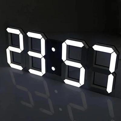Immagine di Sveglia Digitale da Comodino 23.5CM, Orologio Parete LED, LED Digital Alarm Clock 3D Luminosità Regolabile Memoria per Camera Letto Cucina Ufficio, USB Ricaricare, Sistema 12/24 Ore (Nero)