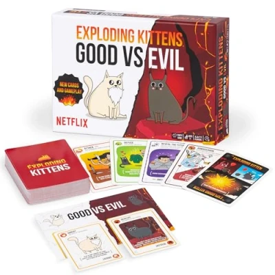 Immagine di Exploding Kittens Good vs. Evil 55 carte ispirate alla serie Netflix, Elevate with New Characters, divertenti giochi di per adulti e bambini, facili da imparare, dai 7 anni in su