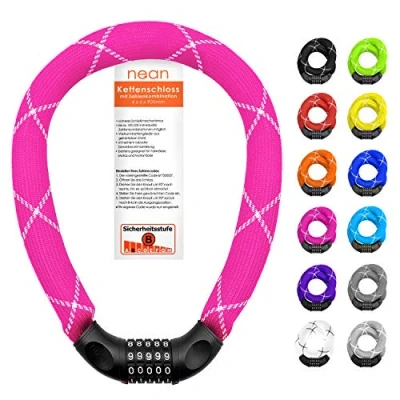 Immagine di nean lucchetto per biciclette con numeri e rivestimento in tessuto estremamente robusto, serratura a catena bici combinazione di codici numerici, 6 x 900 mm (pink)
