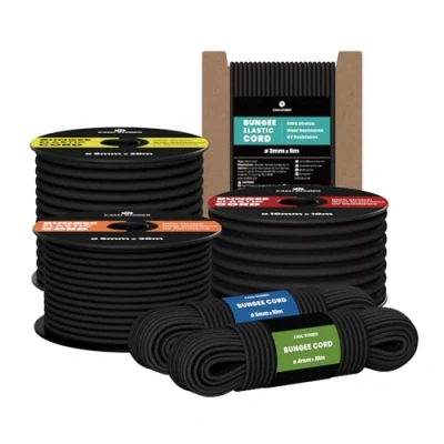 Immagine di Kamu Synber Corda Elastica 3mm x 10m Cordino Elastico Gomma per Teloni, Camion, Barca, Bagagli, Piscina Nero