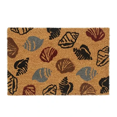 Immagine di Relaxdays Zerbino con Conchiglie Colorate, Fibra di Cocco, Interni ed Esterni, LxP 40x60 cm, Retro Antiscivolo, Naturale, 90%, 1 pz