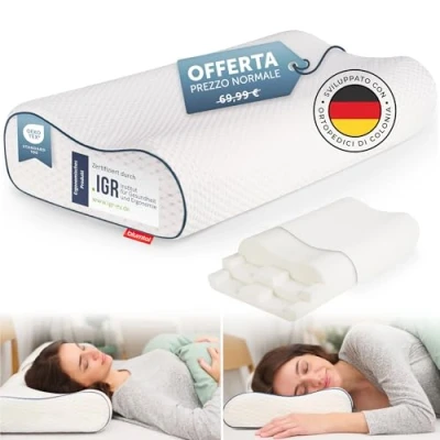 Immagine di Blumtal cuscino cervicale in Memory Foam ortopedico con fodera lavabile, regolabile altezza senza diventare piatto per chi dorme sul lato, sulla schiena e sullo stomaco